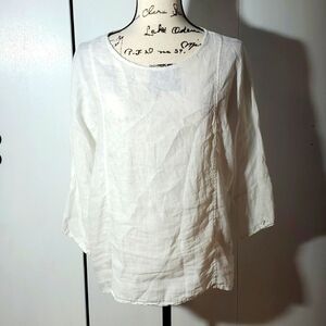 Viola Borghi|Womens White Linen 3/4 Sleeve Top Keyhole Back Lagenlook Sz.Small